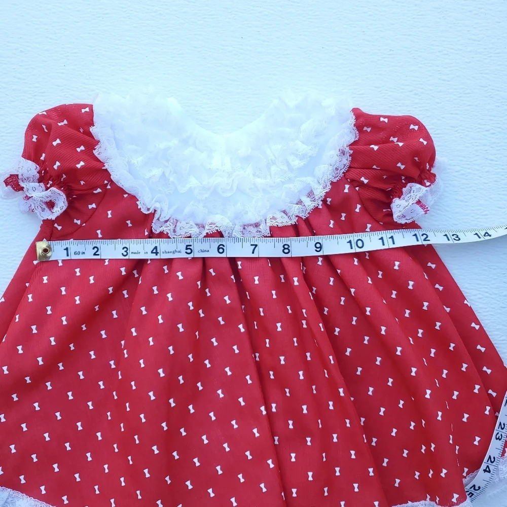 Vintage Bryan Dress Short-sleeve Ruffles & Lace Red|White Baby Girls 6 Month
